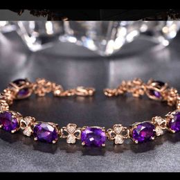 Natuurlijke Amethyst Gemstone 18K Rose Gold Jewelry Pulseras de Feminina Bizuteria voor Dames Armband Box Girls