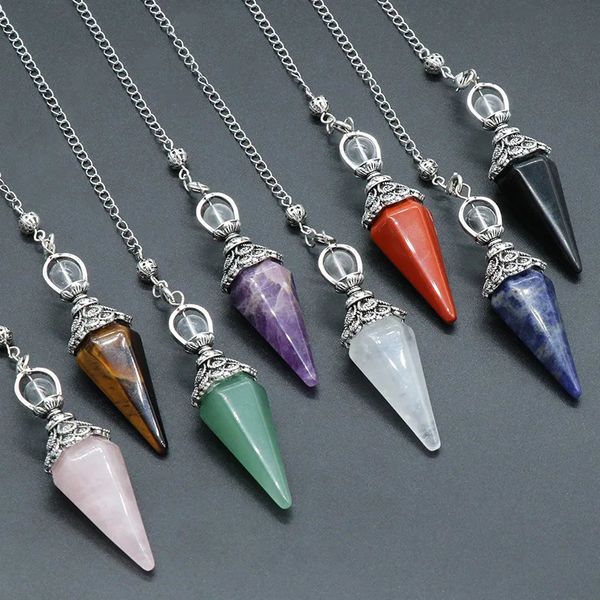 Amethyste naturel guérison Downulsing Pendule Reiki Gemstone 6hexagonal Cone pointu Spiritual Pendant pour l'énergie de divination 240408