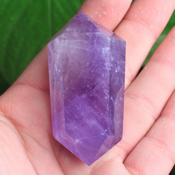 Natural Amethyste Prism hexagonal Double colonne ornement à ornement à la maison Feng Shui décoration Thérapie énergétique Yu Purification de la pierre magnétique