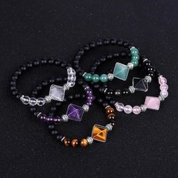 Natuurlijke Amethists Armbanden Dames Vintage Reiki Healing Chakra Armbanden Mannen Pyramid Bead Yoga Energy Balance Armbanden