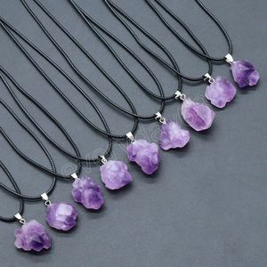 Natuurlijke amethisters hanglanke ketting voor vrouwen feest klein onregelmatige paarse kristallen cluster charmes reiki ketting sieraden