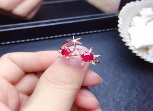 Natuurlijke en echte Ruby Ring Silver 925 Ring voor charme ruby ​​vinger aquamarine vrouwen fijne sieraden9412234