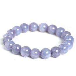 Natuurlijke Aquamarijn Kraal Armbanden Vrouwen Mode Paarse Chalcedoon Ronde Steen Elegante Healing Strand Bangles Polsband