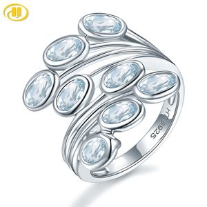 Natuurlijke Aquamarijn Trouwring 925 Sterling Zilver 2 Karaten Echte edelsteen Lichtblauw Elegante Sieraden Kerstcadeaus 211217