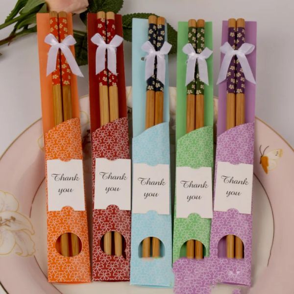 Baguettes en bambou naturel vaisselle faveur de mariage cadeau Souvenirs cadeau de mariage créatif baguettes cadeaux avec emballage de détail LL