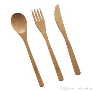 Natural Bamboo Cutlery Set Bamboo Knife Fork Spoon Dinnerware Set Cloth Bag Packaging Travel Portable Flatware Sets Student Tableware Set