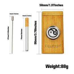 Bambú natural Dugout 96MM Juego de humo de tabaco Caja de bambú con mini molinillo Limpiador de tuberías de metal Cerámica One Hitter 3 en 1 Dugout Accesorios para fumar al por mayor