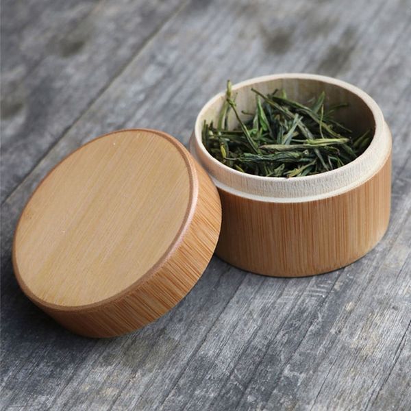 Bambú natural Matcha Bote Matcha en polvo Té verde Caddy Accesorios de té Envasado de té Tarro Puede regalo QW7319