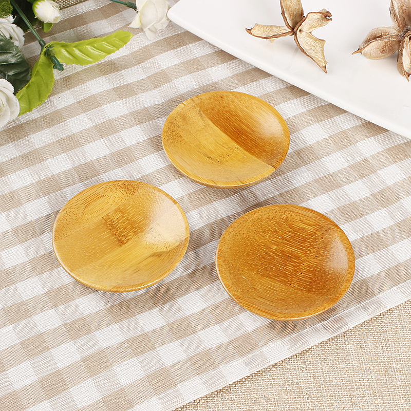 Natural bamboo small round dishes Rural amorous feelings wooden sauce and vinegar plates Tableware plates tray