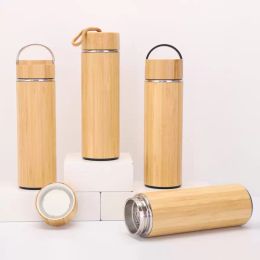 Natuurlijke bamboe roestvrijstalen voering thermosfles vacuümkolven geïsoleerd bamboe cup voor thee drinken 1206