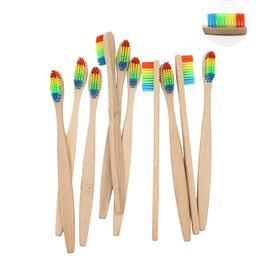 Brosse à dents en bambou naturel, vente en gros, environnement en bois arc-en-ciel, brosse à dents en bambou, soins bucco-dentaires, brosses à dents jetables à poils souples