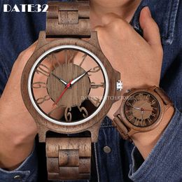Natuurlijk bamboe houten horloge voor mannen full-houten holle case band horloges man kwarts polshorloge real houten hen clock mannale reloj 240425