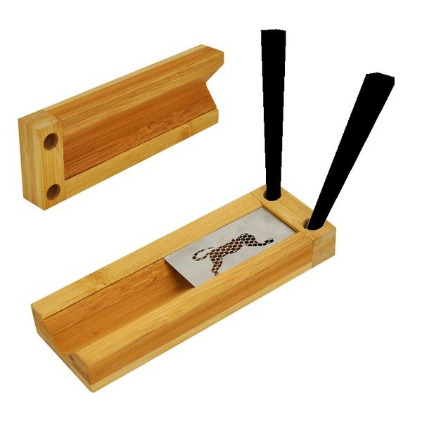 Porte-clés portables en bois de bambou naturel Carte Herbe sèche Broyeur de tabac Porte-cigarette Support de support Base Preroll Plateau roulant
