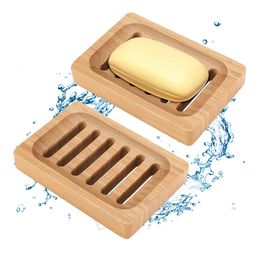 Jabonera de madera de bambú natural Baño Jabón de madera Platos de drenaje Bandeja Titular Baño Ducha Bambú Jabones Estante de almacenamiento Placa BH8421 TQQ