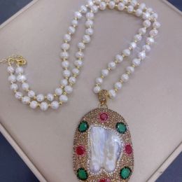 Collier de perles baroques naturelles, personnalité à la mode, peau de serpent naturelle incrustée de strass tchèque, chaîne Wweater, bijoux fins pour femmes