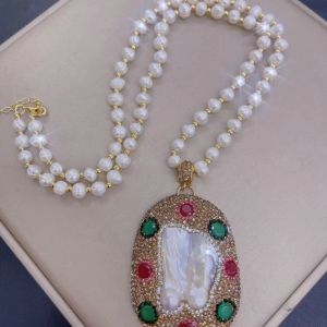 Collar de perlas barroco Natural para mujer, cadena de moda con personalidad de piel de serpiente Natural con incrustaciones de diamantes de imitación checos, joyería fina