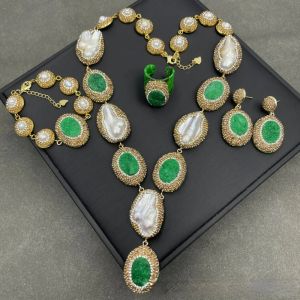 Ensemble de perles baroques naturelles, collier exquis en cristal de Jade de haute qualité incrusté de strass tchèques, bijoux pour femmes
