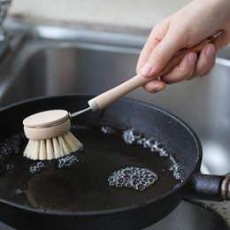 Natuurlijke beuken reinigingsborstel houten lange handvat wasborstels multifunctionele keukenreiniging tool voor schotelfles pot lx2712