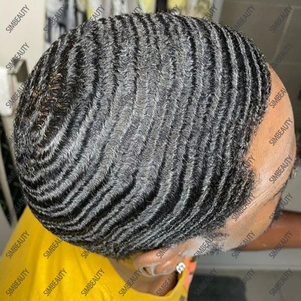Natural Black 10MM Afro Wave Men Toupee Full Skin Sistema de reemplazo Durable Man Wig Indian Real Human Hair Unit