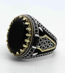Natuurlijke zwarte agaatsteen voor mannen 925 Sterling zilveren gouden kroon koning mannelijke ring vintage Turkse handgemaakte sieraden cadeau9179176