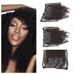 Clip noir naturel dans les extensions afro crépus kurly cheveux humains brésiliens G-EASY clip extensions de cheveux 120g 7pcs / lot Livraison gratuite