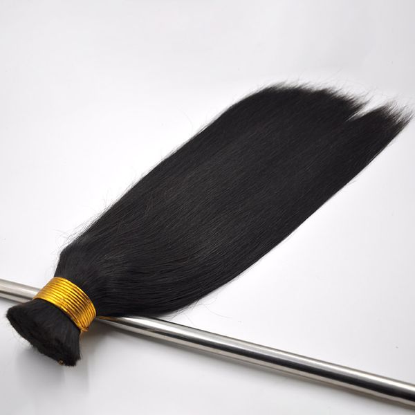 Couleur noire naturelle en gros 3 pièces cheveux humains remy en vrac sans trame 300 grammes en vrac brésilien pour le tressage