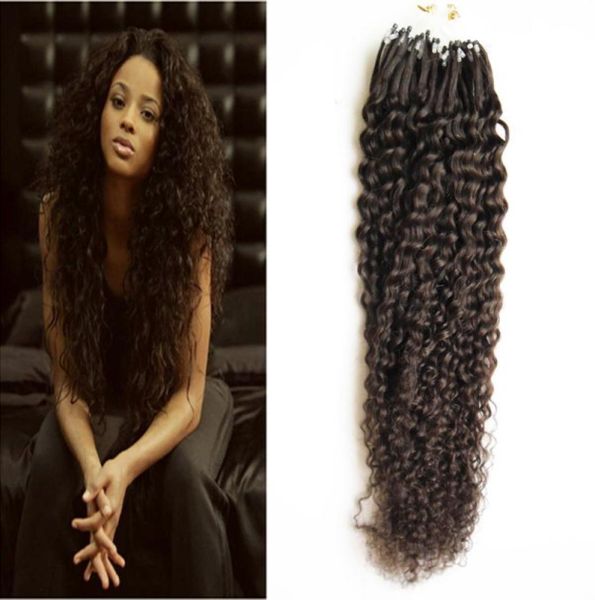 Extensions de cheveux noirs noirs naturels 100g Micro Loop Vierge Péruvienne Kinky 1GS 100S MICRO LOOP 1G CURLY4940776