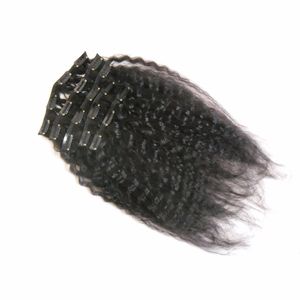 Cheveux noirs naturels Itailian corase yaki pince à cheveux humains dans les extensions 8 pièces grade 7a cheveux vierges péruviens crépus droites 120g