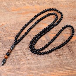 Collier de perles sculptées en hématite noire naturelle, bouddha noir, pierre de lave Mala, chapelet en bois, pendentif 210f