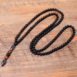 Natuurlijke zwarte hematiet carving kralen ketting zwarte Boeddha lava mala steen hout rozenkrans kralen hanger348J