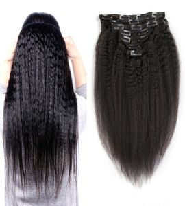 Natuurlijk Zwart Kinky Recht Clips In Braziliaanse Human Hair Extensions 120g 8pcsSet Grof Yaki Clip Ins Machine Gemaakt Remy2114669