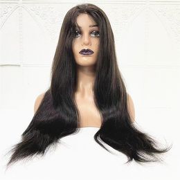 Peluca de cierre de encaje negro natural Cabello humano indio pelucas atadas a media mano para mujer en América envío rápido