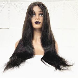 Natuurlijke zwarte kanten sluiting pruik Wig Indian Human Wirgin Hair Halve Hand Tied Pruiken voor vrouw in Amerika snelle verzending