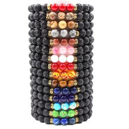 Bracelet en pierre de lave noire naturelle Chakra guérison équilibre perles Bracelet diffuseur d'huile essentielle pour hommes femmes Stretch Yoga bijoux