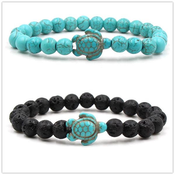 Bracelet à breloques en pierre de lave noire naturelle, tortue Turquoise, diffuseur d'huile essentielle d'aromathérapie, bijoux de Yoga pour femmes