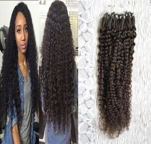Natuurlijk zwart Micro Link Hair Extensions Menselijk onverwerkt Peruaans maagdelijk haar micro loop human hair extensions kinky 100g 1gs 16283752