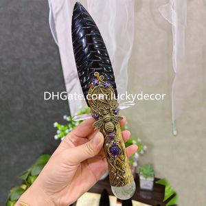 Natuurlijke zwarte obsidiaan pijlpunt scepter speciaal cadeau handgemaakte vulkanische glazen speer heldere kristallen bol toverstaf ceremoniële druïde Wicca spreuken gieten