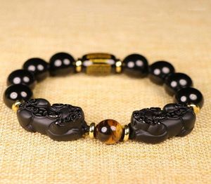 Natuurlijke Zwarte Obsidiaan Armband Tijgeroog Steen Dubbele Bixie 10 12 14 16 mm Lucky Dappere Troepen Vrouwen Mannen Sieraden Drop 17747547