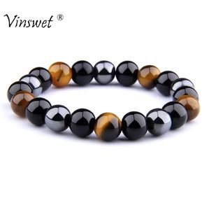 Naturel Black Obsidian Hematite Tiger Eye Beads Bracelets Men pour la protection de la santé magnétique Femmes Bijoux Pulsera Hombre 240423