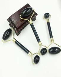 Rouleau de Massage en obsidienne noire naturelle, Double tête, pierre de Jade, rouleau de Massage du visage, ensemble de Guasha, outil de soins de la peau, véritable rouleau de Jade2864676