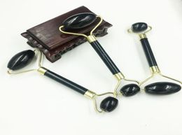 Natuurlijke Zwarte Obsidiaan Massage Roller Dubbele Hoofd Jade Steen Gezichtsmassage Roller Guasha Set Tool Huidverzorging Echte Jade Roller3527721