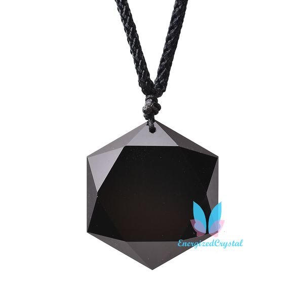 Pendentifs d'ornement en cristal d'hexagramme de Charka de guérison de quartz d'obsidienne noire naturelle