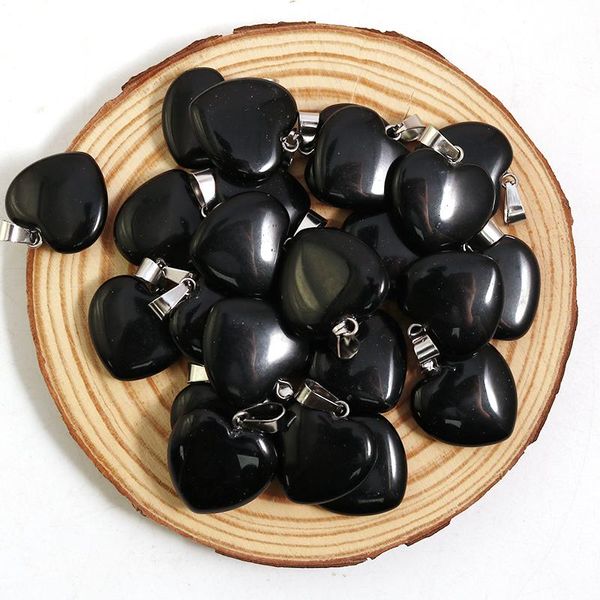 Cuentas de corazón de piedra obsidiana negra Natural, colgante curativo para mujer, dijes de 20Mm, venta al por mayor para fabricación de joyas, accesorios para pendientes