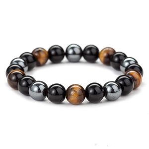 Onyx noir naturel avec pierre naturelle hématite pierre oeil de tigre perlé brin bouddha BraceletsBangles bijoux accessoires