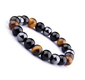 Onyx noir naturel avec pierre hématite pierres oeil de tigre perlé brin Wrap bouddha bracelets bracelets bijoux 6 MM 8 MM 10 MM en gros