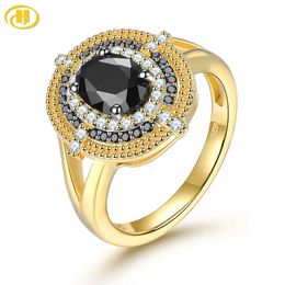 Anillos de plata esterlina de espinela negra natural chapado en oro amarillo 16 s piedras preciosas genuinas joyería clásica para mujeres diseño original 240112