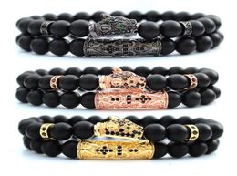 Perles de pierre noire naturelles pulseras hombre masque-là bracelet léopard 2pcSet braclet pour hommes bijoux bracciali armbanden8486279