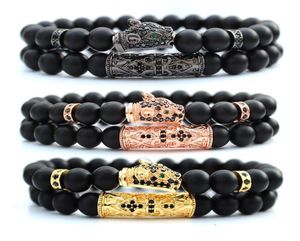 Natuurlijke zwarte steen kralen pulseras hombre heren sieraden luipaard armband 2pcsset armband voor mannen sieraden bracciali armbanden206b67753739