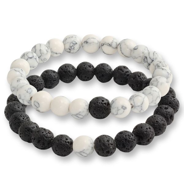 Natural Black Volcanic Rock Lava Stone Beads Pulseras de pareja Amantes de la fuerza Amantes de la abalor