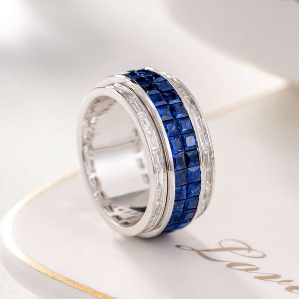 Saphir bleu naturel avec diamant, bijoux à la mode, bague en or véritable pour femmes et hommes